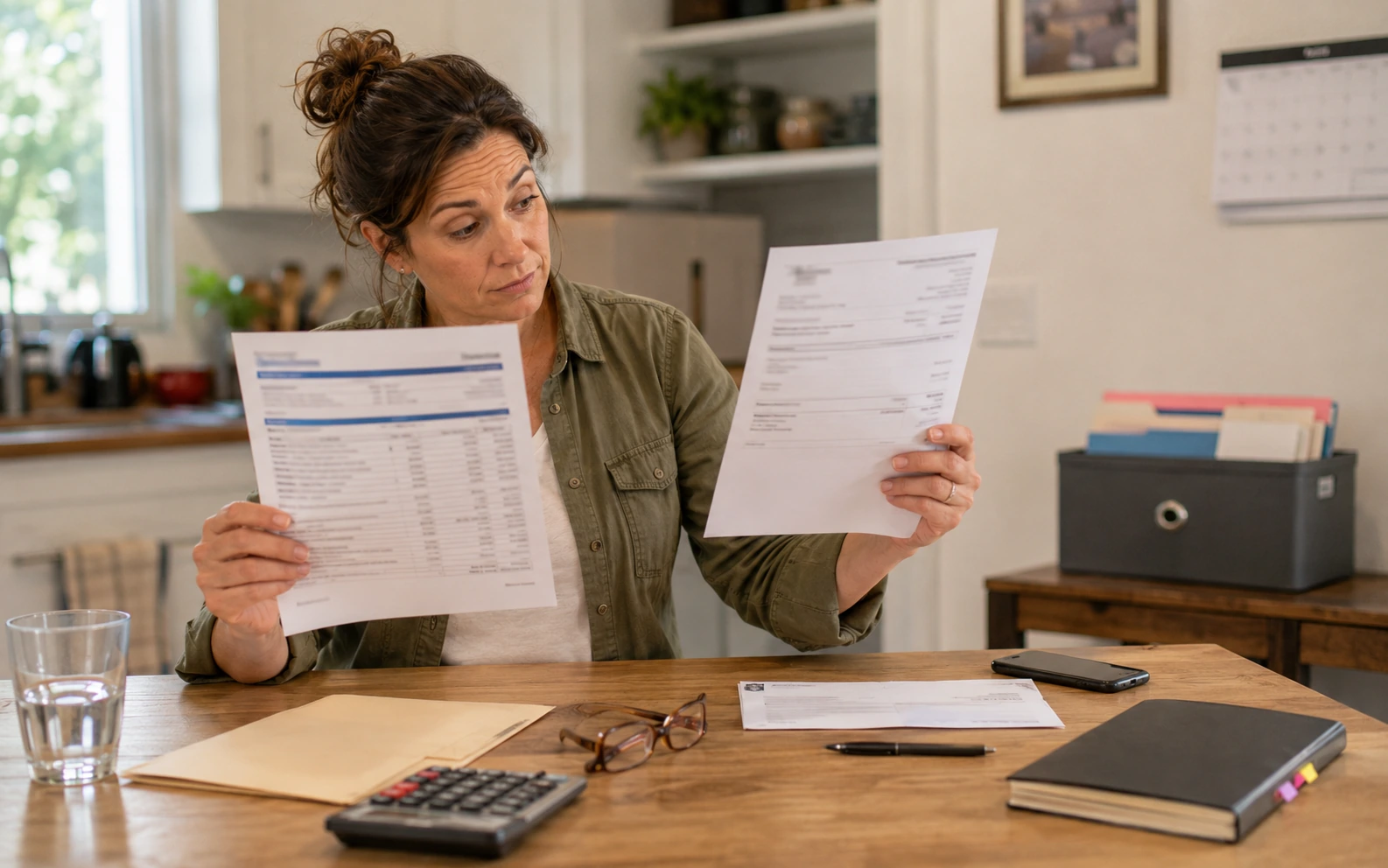 Faye comparing a medical bill with an Explanation of Benefits before paying